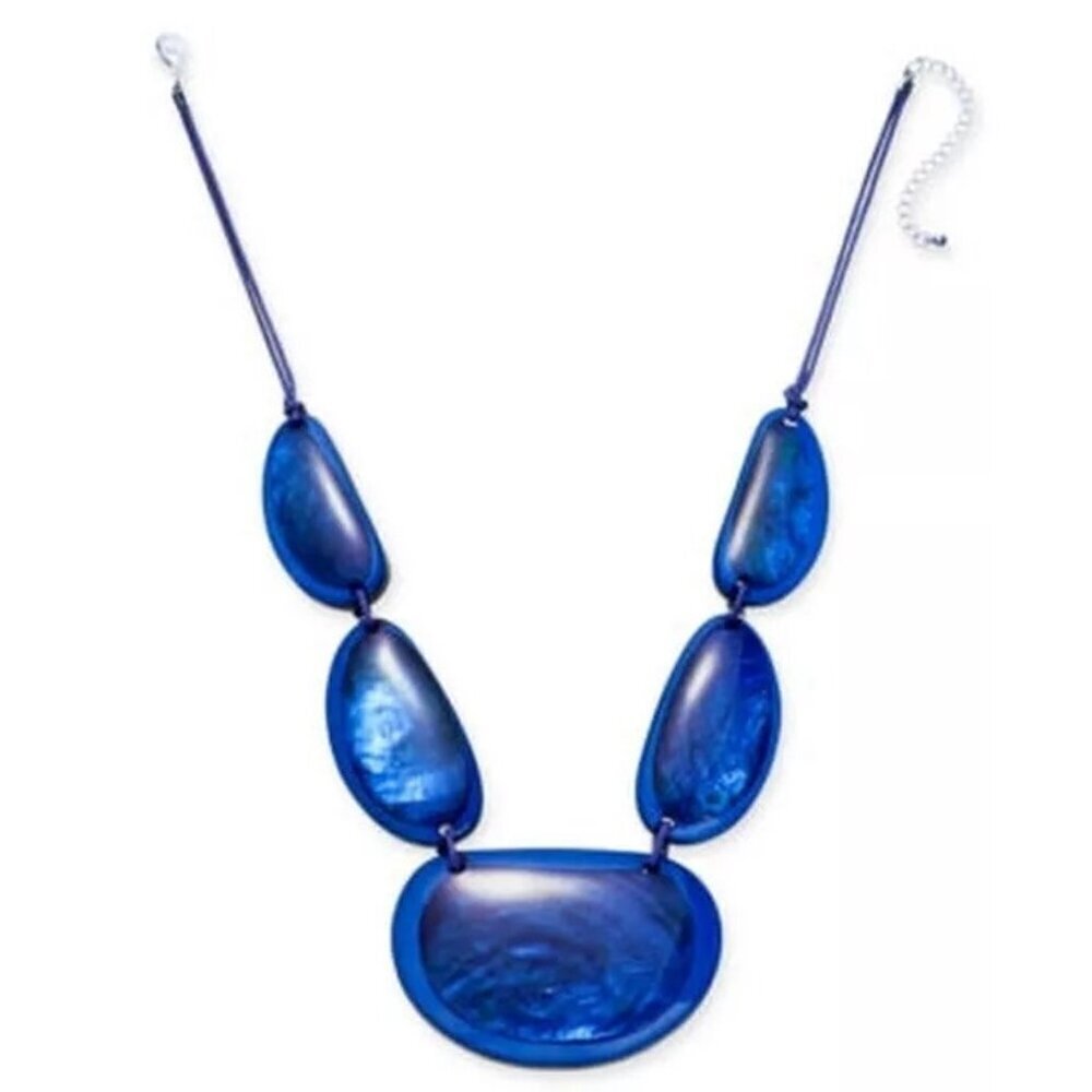 Style & Co. Blue Shell Frontal Cord‎ Resin Drama Statement Fashion Necklace $37